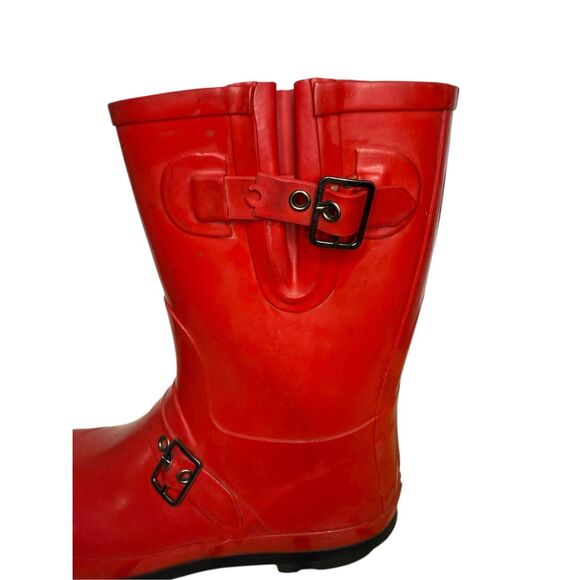 Athletech Women’s 8 Thunder Red Mid Calf Wellie Boot Rubber Rain Snow - Picture 5 of 9